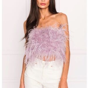 Lamarque Lilac Feathered Strapless Crop Top